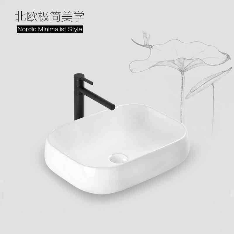 新款直销方形台上盆陶瓷 洗脸盆艺术盆面盆 卫生间阳台洗手池白色