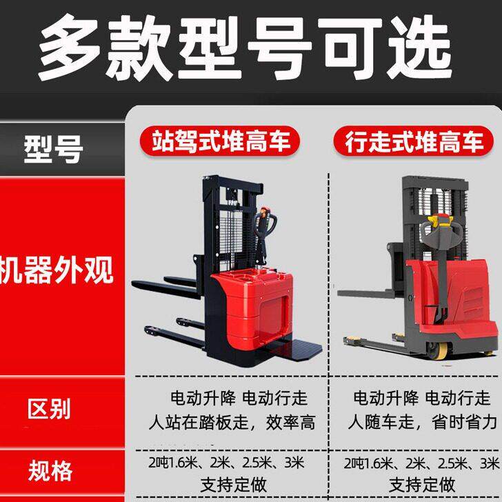 全电动堆车2吨站立式叉车仓库托盘堆垛车2米步行式液压升降叉车