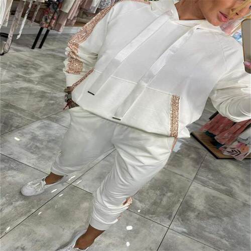 Women's sequined pocket sports hooded sweatshirt and pants