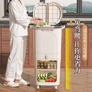 厨房垃圾桶家用厨余分类带盖大容量高款 双层干湿分离脚踩大号日式