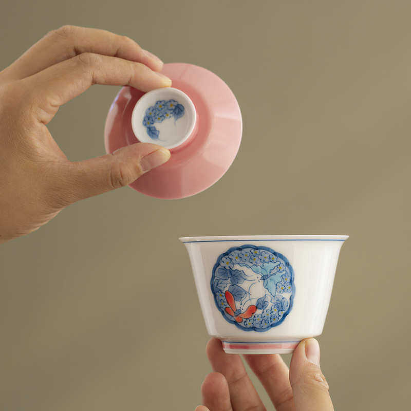 纯手绘开窗蝴蝶花三才盖碗茶杯青花陶瓷单个泡茶碗釉下彩功夫茶具,餐饮具,盖碗,淘宝优惠券,粉丝福利购,淘宝优惠卷