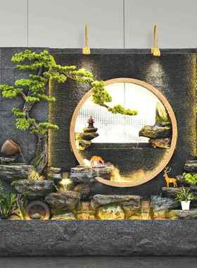 假山流水喷泉水幕墙室内客厅阳台玄关景观摆件庭院鱼池循环水造景