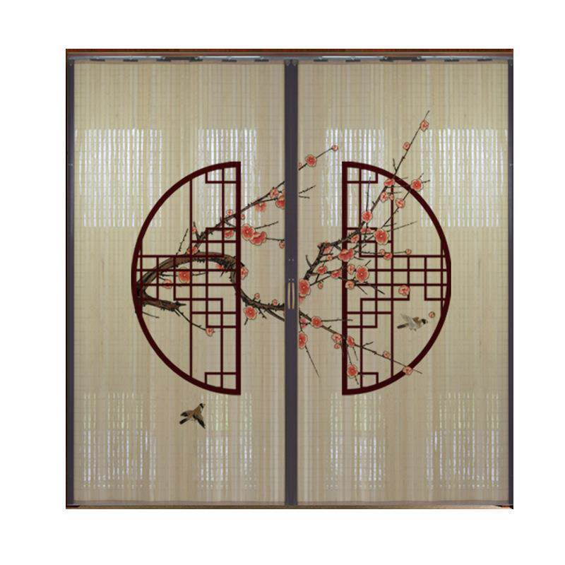 印花竹帘推拉门帘卷帘家用屏风厨房中日式折叠移门隔断简易饭店