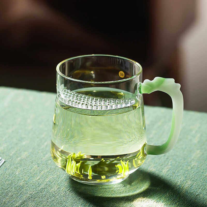 加厚耐热玻璃茶杯办公家用月牙杯绿茶杯过滤花茶杯泡茶杯男女水杯