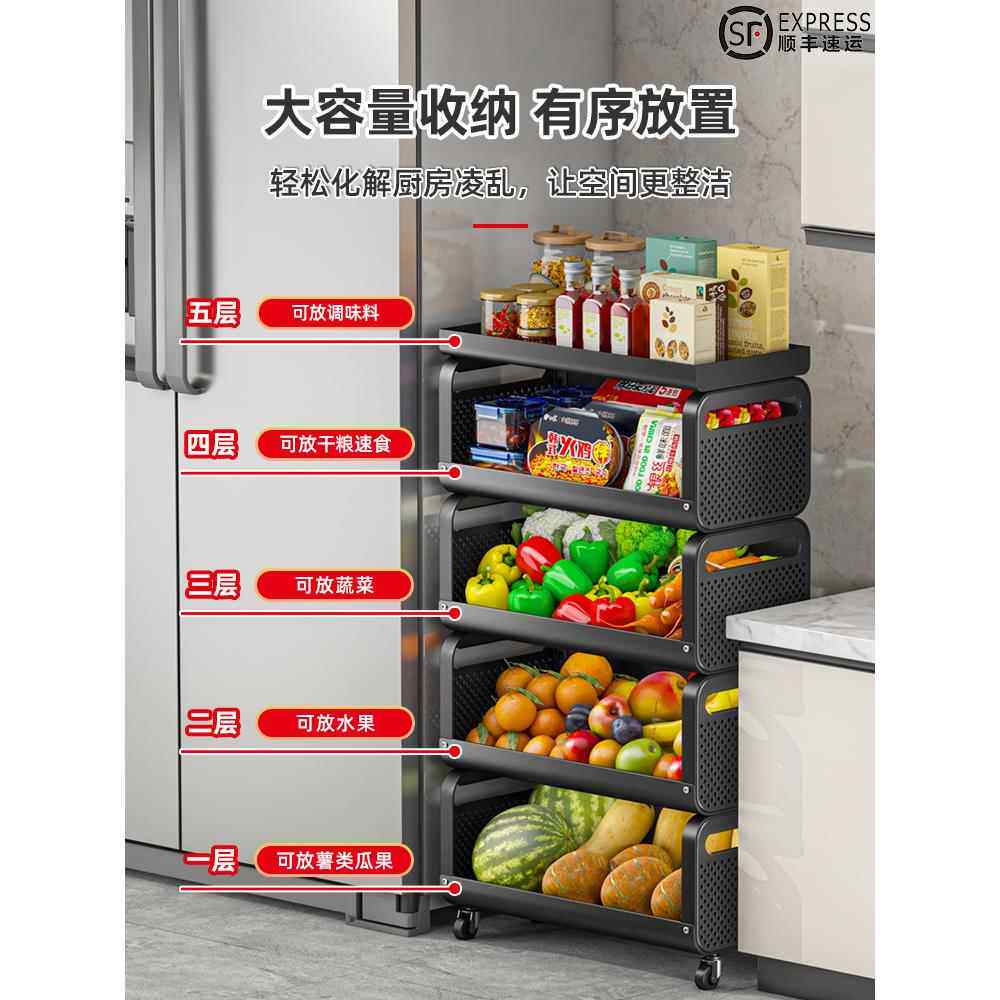 ?225新厨房蔬收菜置物架收款纳筐家用落地多0层客厅放水果纳F7694