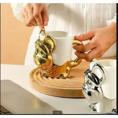 Gold Silver Dog Ceramic Mug Large Capacity Water Cup Coffee