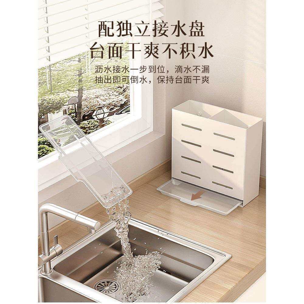 不锈钢筷笼家用壁挂厨房快子篓筷子筒勺子收纳盒免打孔沥水置物架
