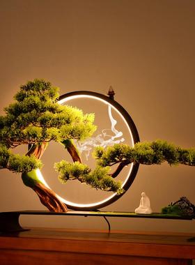 酒柜摆件客厅2025新款崖柏迎客松盆景微景观禅意空间新中式客厅玄