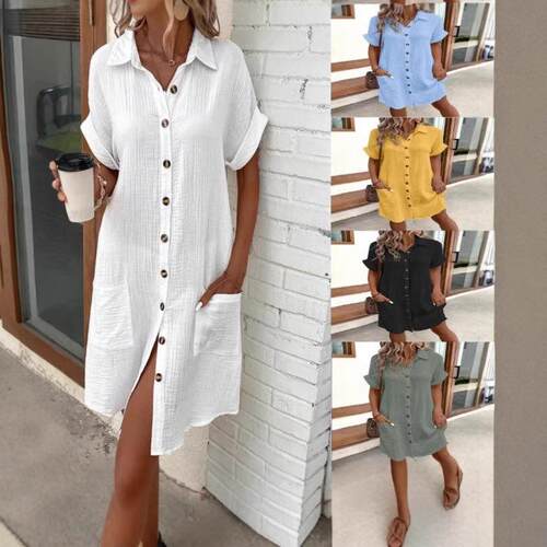 Women's Linen Dress, Summer Casual Button Down Shirt