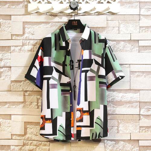 Men's short sleeved shirt, men's lapel shirt