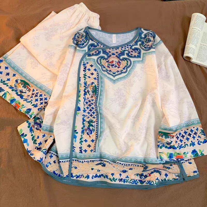 春秋季新中式真丝睡衣女款高级感大尺码长袖桑蚕丝夏天家居服套装