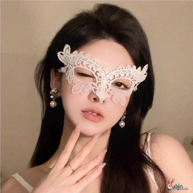 白色花朵半脸面具女生眼罩黑蕾丝面罩cos晚会假面舞会装扮圣诞节