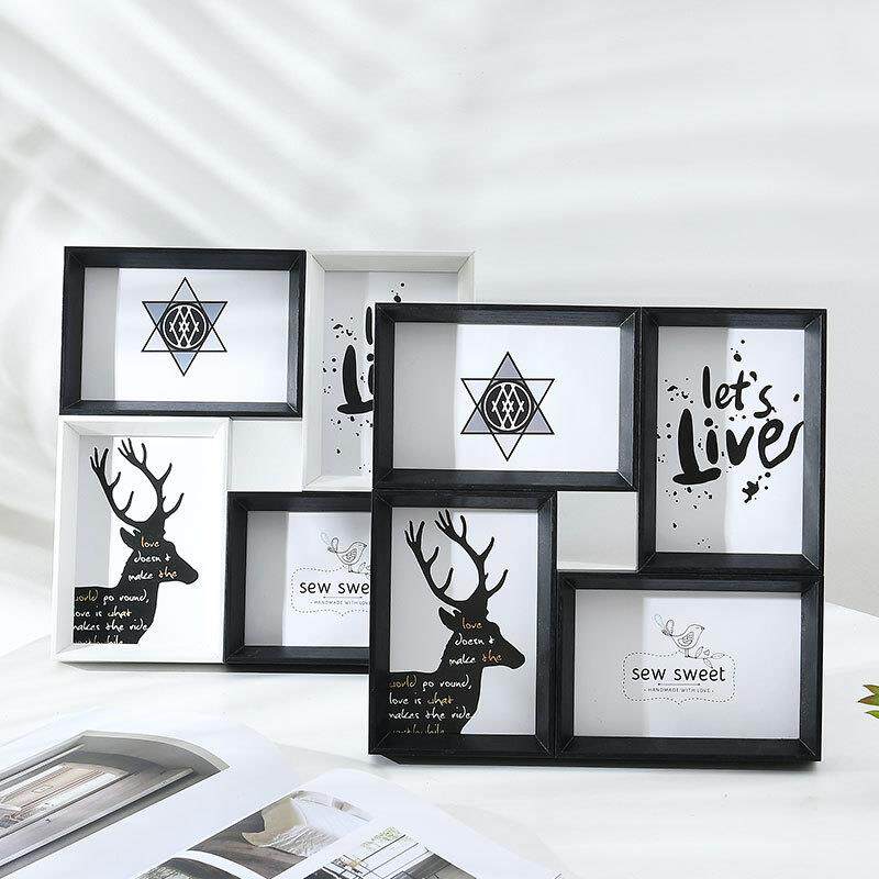 创意相框4连框6寸摆台挂墙四宫格组合接拼连体照片墙美式相框