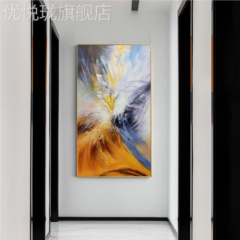 网红画纯绘油赵无极抽关象手装饰画别墅玄轻画奢挂画背景墙橙色壁图片
