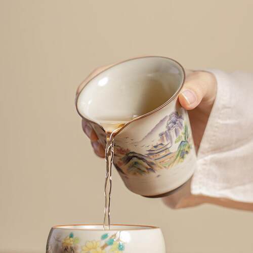 汝窑只此青山公道杯大号陶瓷公杯匀杯分茶器家用复古开片可养茶海