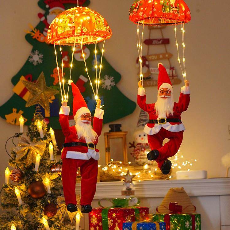 新款圣诞节led装饰灯圣诞老人跳伞网红创意灯室内降落伞挂件