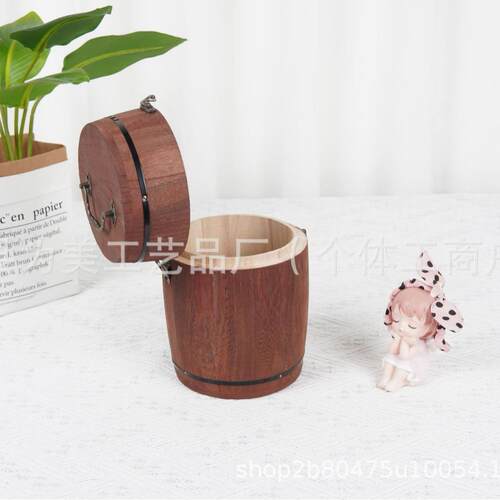 木质茶叶桶带提手普洱茶叶带锁扣收纳桶实木茶叶包装木桶现货