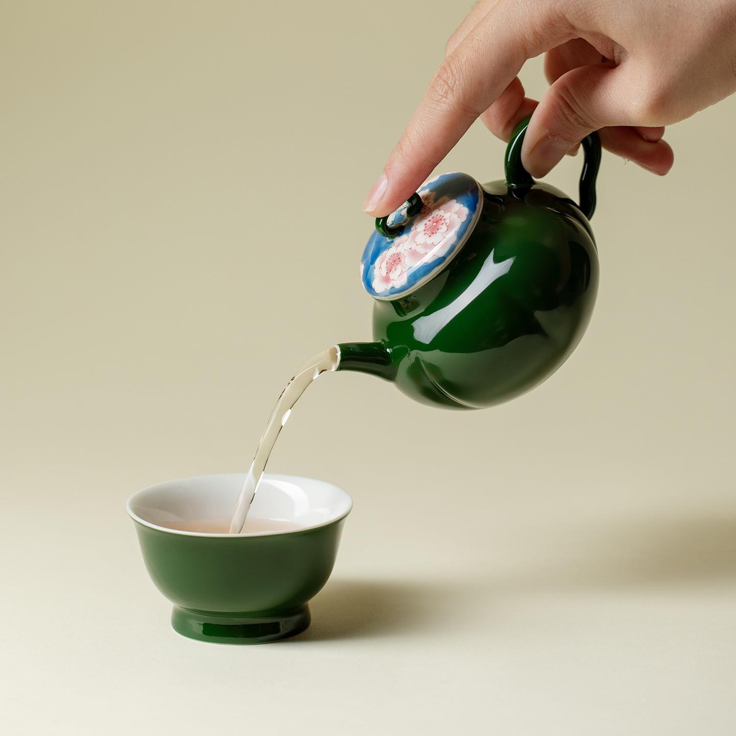 入野归竹叶粉绿用手绘青芜蝶梦陶瓷南瓜泡茶壶高颜值家单壶茶彩具
