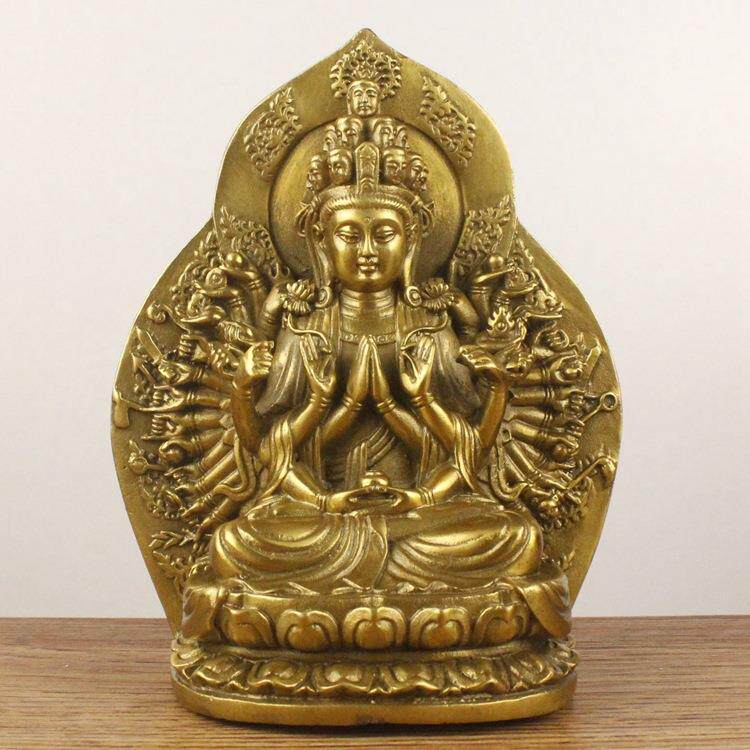 铜千手观音带背光金属工艺品铜佛像风水家居装饰品礼品