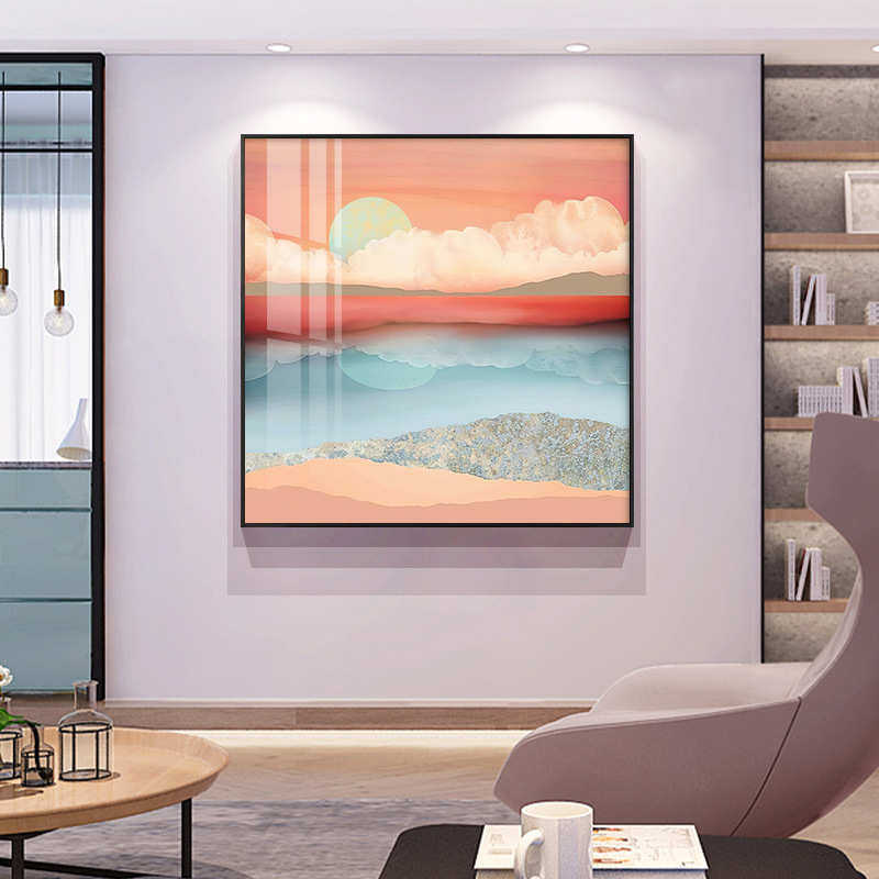 北欧客厅装饰画抽象小清新风景挂画现代简约大尺寸正方形三联壁画