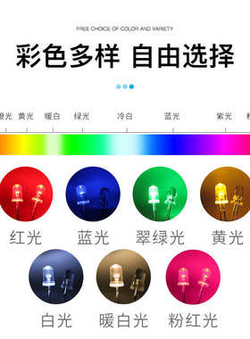 5MM圆头LED灯珠单闪短脚红光黄蓝绿色1.5HZ频率90S 直插led发光管