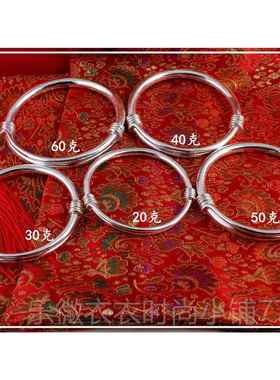 新款纯手工可制 99纯银 实9心伸缩推粗细可调节拉定银手镯 光面银