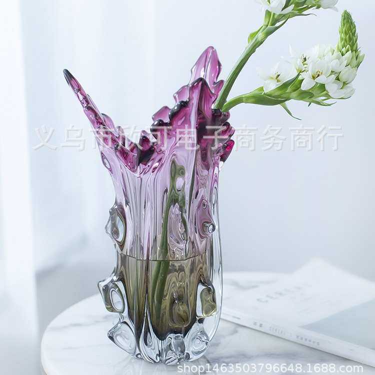 现代简约琉璃紫色花瓶摆件客厅插花轻奢北欧风餐桌玄关高级感花器