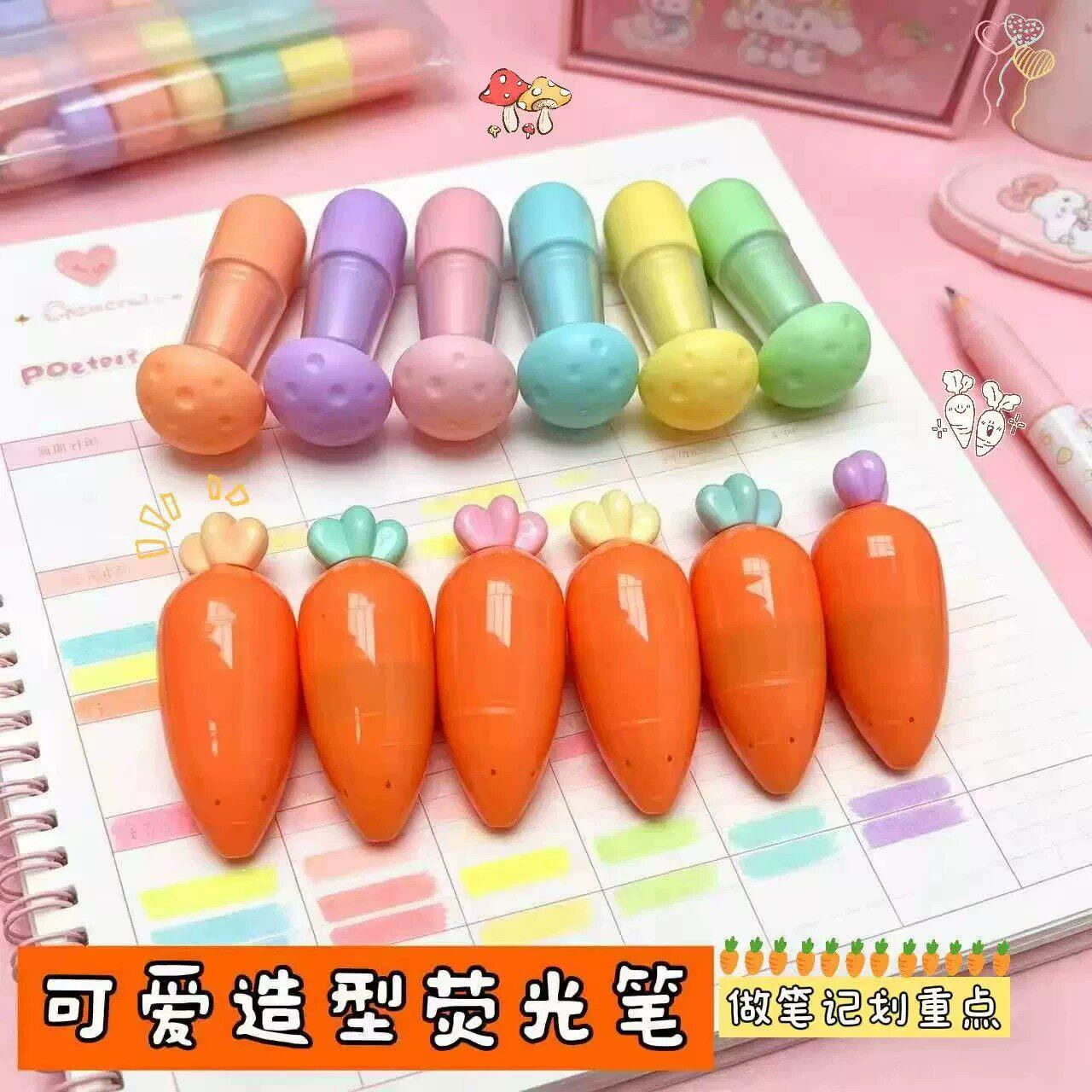 迷你荧光标记笔彩色学生用粗划重点颜值创意造型银光莹光淡色系