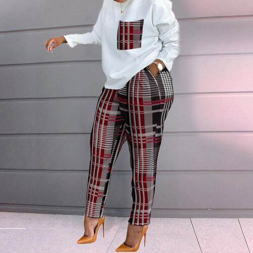 Spring Women's New Fashion Plaid Print Long Sleeve Plus Size