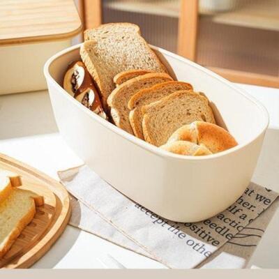 Large capacity wooden lid cutting bread toast storage box
