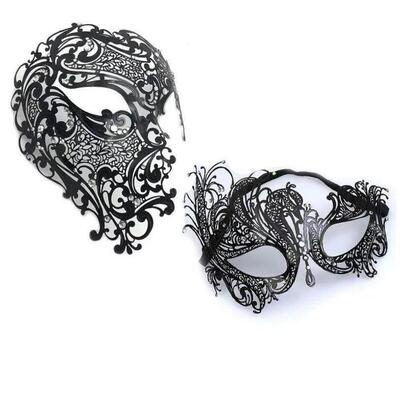 Topeng Logam Tengkorak Emas Hitam Halloween Berlian Imitasi