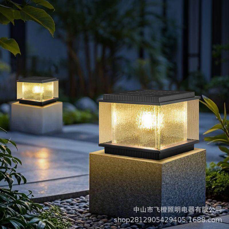 立柱太阳能灯柱子防水别墅庭院大门围墙灯现代简约灯柱头灯户外