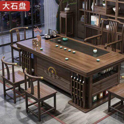 中式实木茶台公司公室家用厚德载物储物茶桌石盘茶桌套装厂家