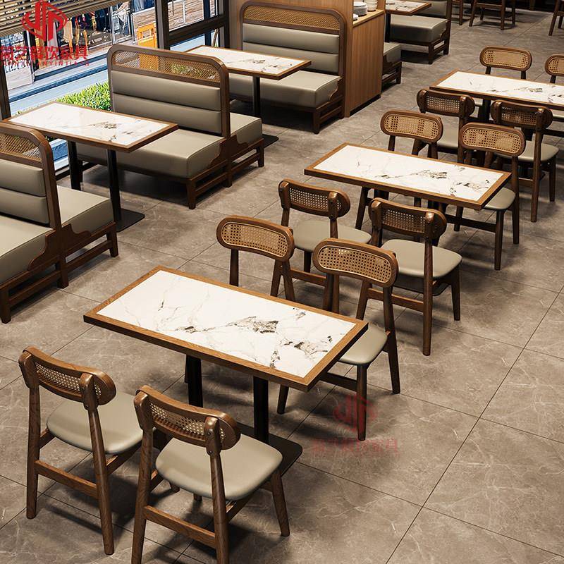 定制东南亚主题饭厅卡座甜品店茶餐厅餐饮店饭店沙发藤编桌椅组合