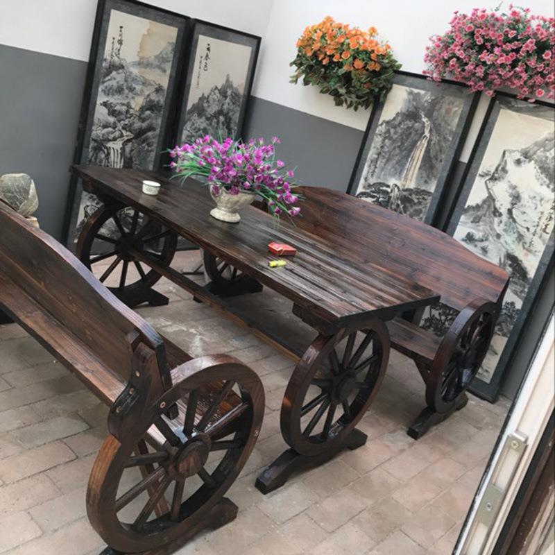 防腐木餐桌椅美式复古阳台实木休闲桌椅店咖啡厅户外铁艺餐桌椅