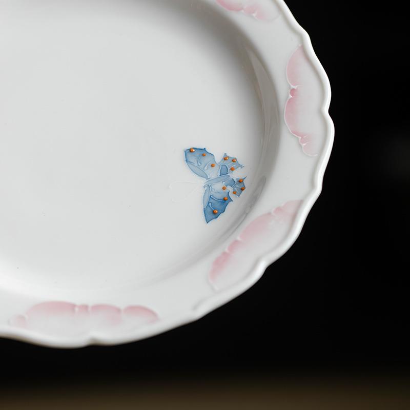 弥言手绘牡丹壶承纯手工陶瓷花口干泡盘盖碗茶壶小茶台茶点盘两用
