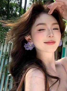 早春开场白~ 森系甜美气质高级感精致耳钉海边度假风紫色花朵耳环