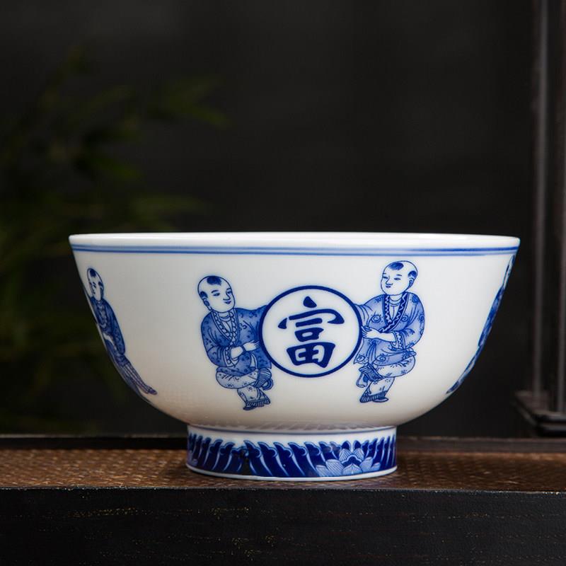 景德镇青花瓷吃饭碗家用中式釉下彩陶瓷碗汤碗米饭面 面碗可定制