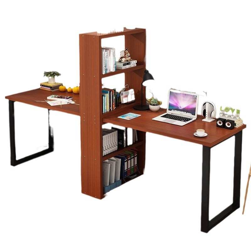 简易双人台式家用电脑桌书柜书桌一体桌书架组合经济型学生写字桌