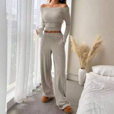 Women's Casual Striped Long Sleeve Top & Loose Pocket Pants