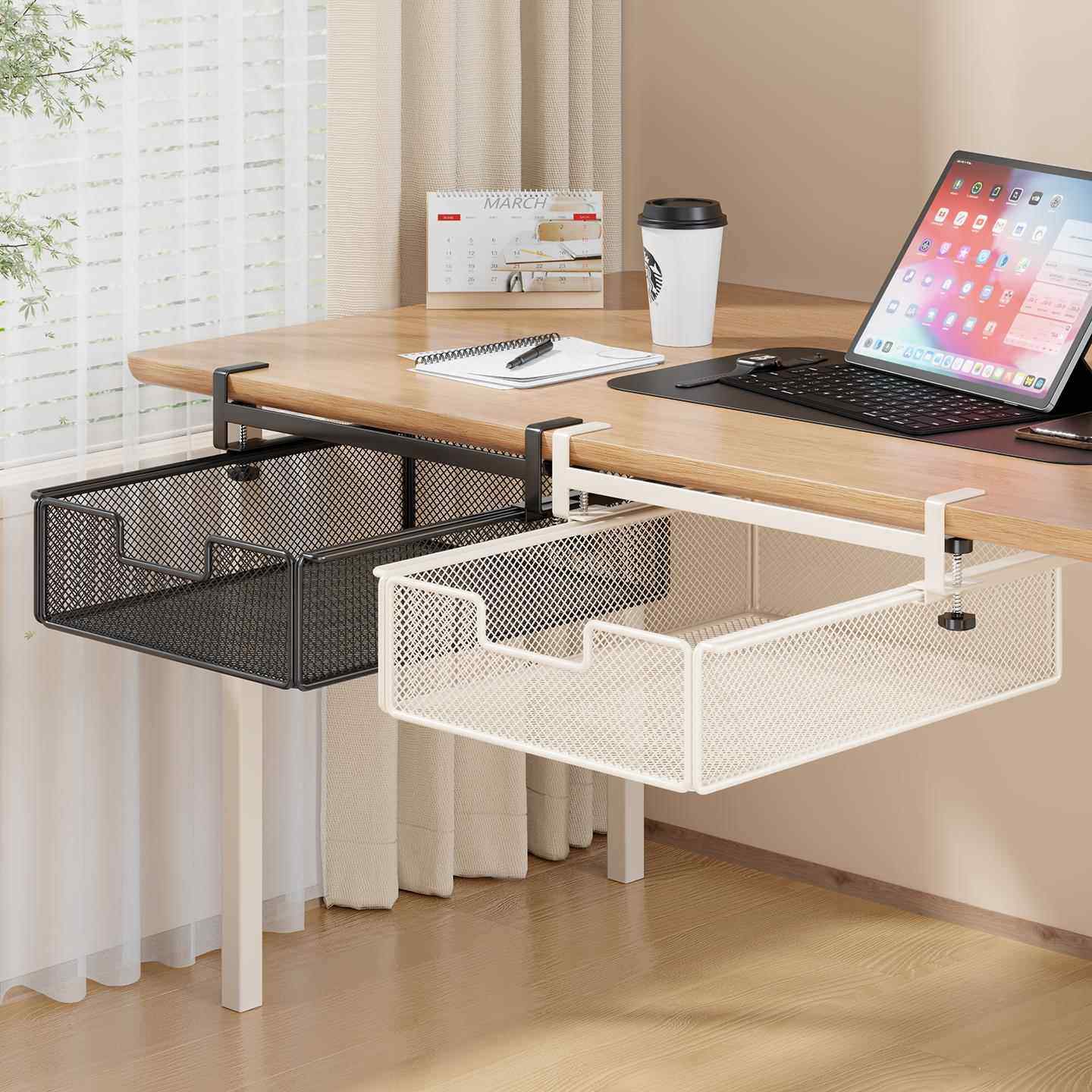 桌下置物架抽拉式收纳盒小抽屉宿舍办公桌面悬挂工位神器橱柜吊架,收纳整理,整理架/置物架/收纳架,淘宝优惠券,粉丝福利购,淘宝优惠卷