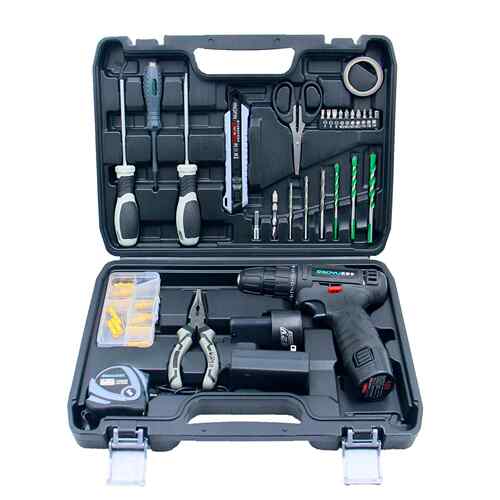 2V锂钻家用工箱套装电动螺丝刀五1金工具大全拧电螺丝具钻孔147维