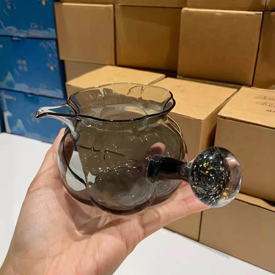 高透茶海侧把分茶器 花型高硼硅耐热玻璃公道杯 高档星空花语公杯