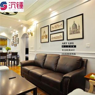 轻奢美式建筑装饰画现代简美进口挂画客厅美家美克画house harbor