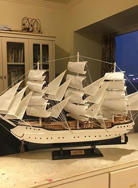 百诺实木帆船模型摆件 轻奢欧式客厅装饰工艺品 80A尺寸帆船模型
