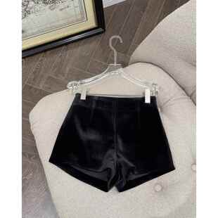 高腰宽松阔腿裤 靴裤 女秋冬外穿2024年网红爆款 高级感黑色丝绒短裤