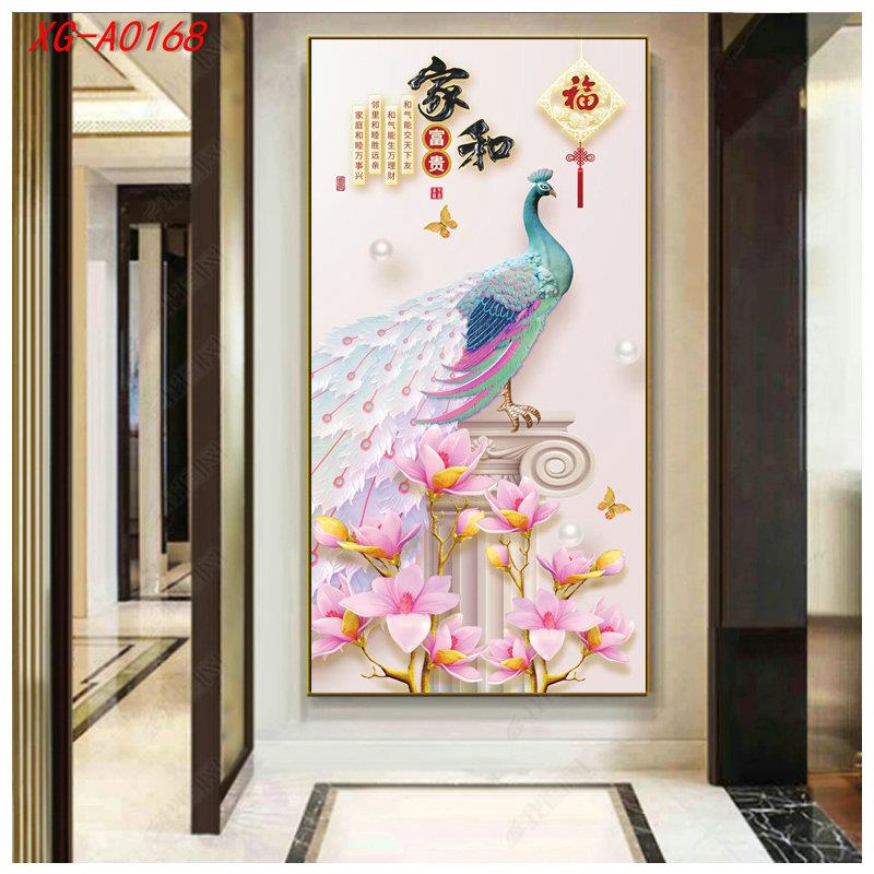 轻奢大气玄关装饰画孔雀客厅入户走廊挂画家和万事兴过道壁画
