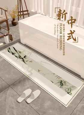 绿色竹子硅藻泥浴室浴缸旁专用吸水速干脚垫新中式卫生间防滑地毯