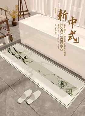 绿色竹子硅藻泥浴室浴缸旁专用吸水速干脚垫新中式卫生间防滑地毯