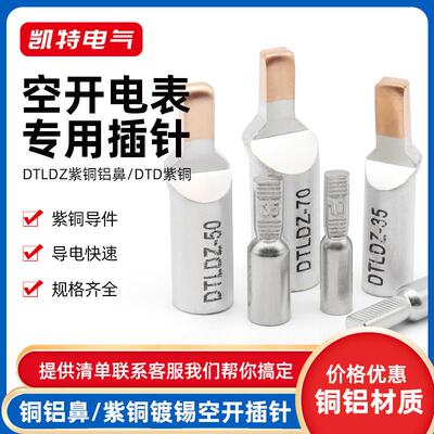 铜铝接头过渡连接插针DTD-10/16/25空开电表线鼻子 DTLDZ接线端子